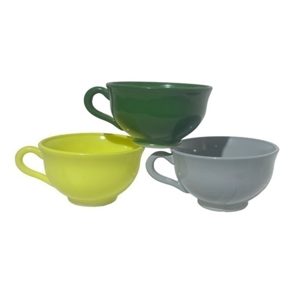 Vintage Hazel Atlas Ovide Platonite Teacups. Set of 3 Sierra Colors Gray, Chartr